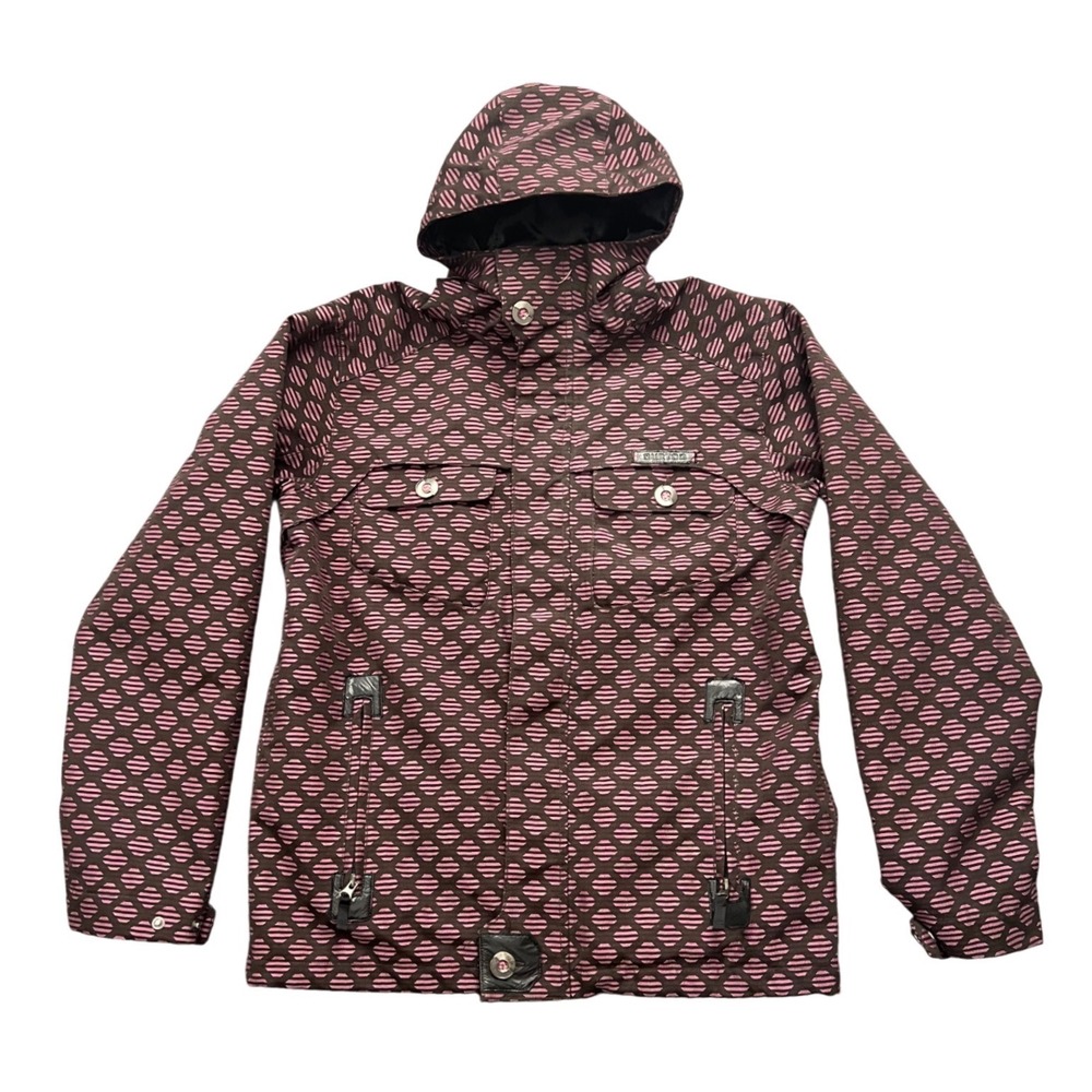 Burton DryRide Snowboard‎ Jacket Womens Medium Brown Pink Geometric Hooded Coat